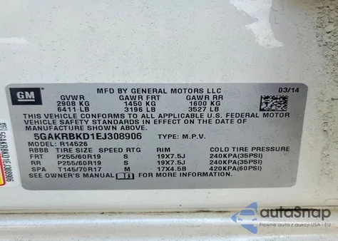 2014 Buick Enclave from USA, damaged, VIN 5GAKRBKD1EJ308906